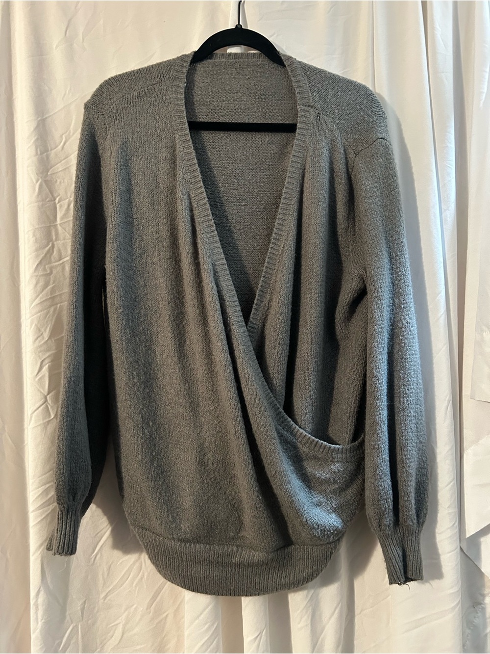 Soft Draped V-Neck Sweater in Gray